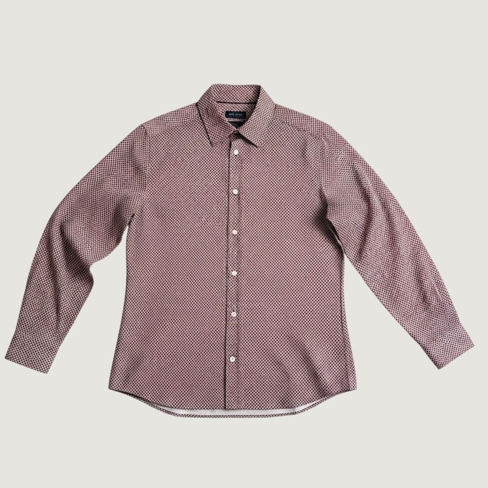 Ted Baker Shirt Mens Medium Brown Geometric Print Button Up Long Sleeve Casual